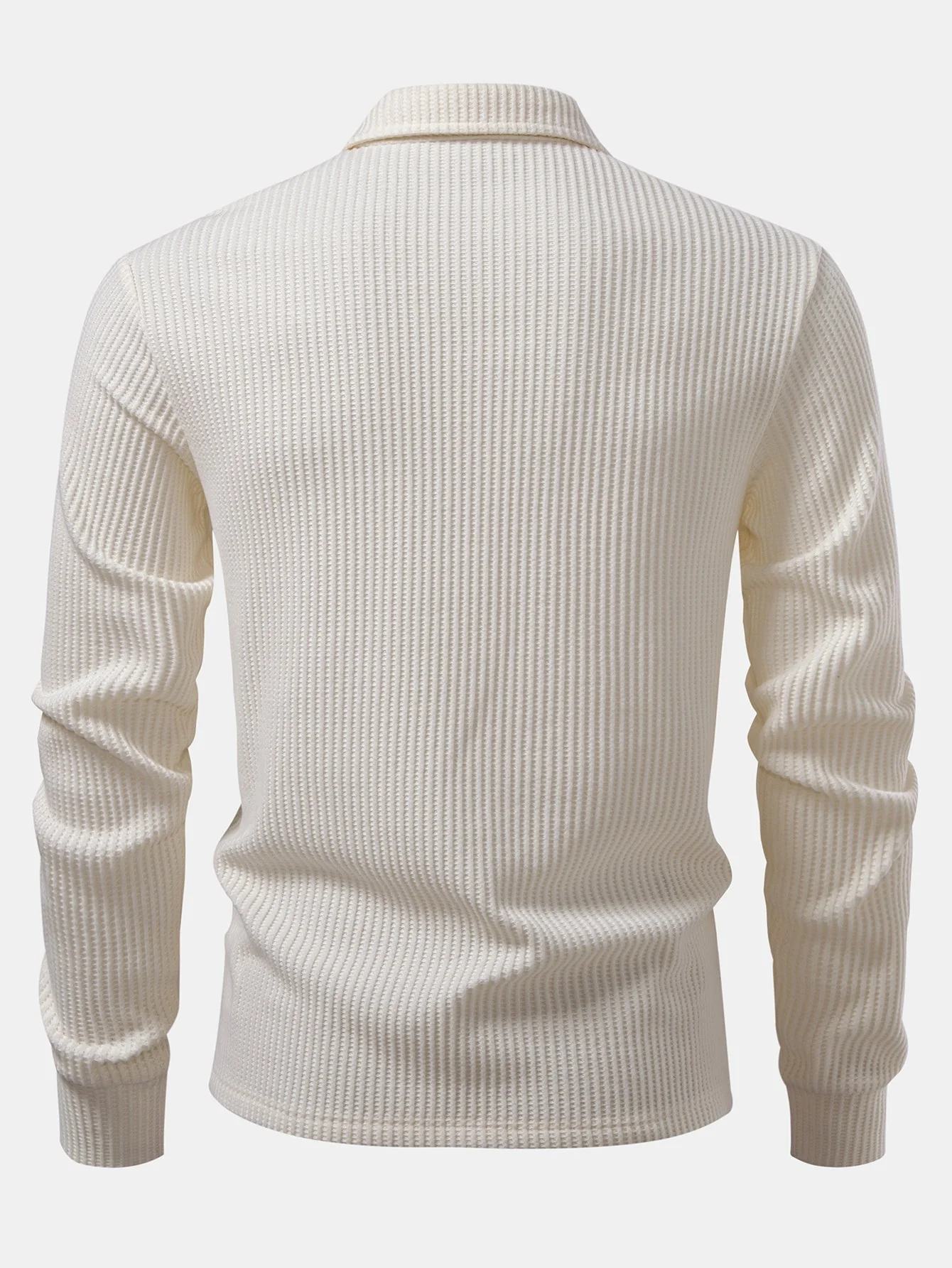 Zachary | Long Sleeved Knitted Waffle Polo Shirt - Image 14