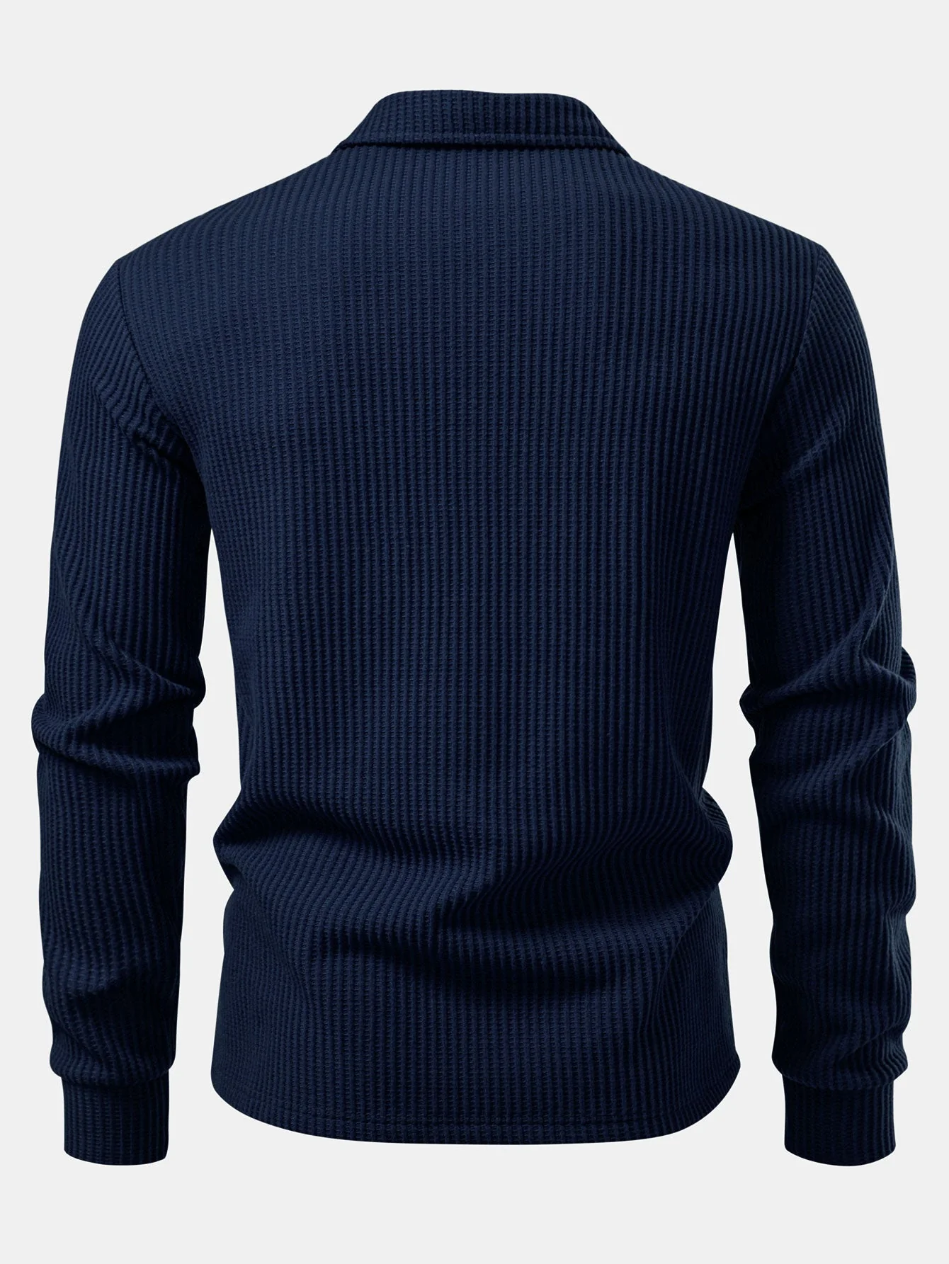 Zachary | Long Sleeved Knitted Waffle Polo Shirt - Image 3