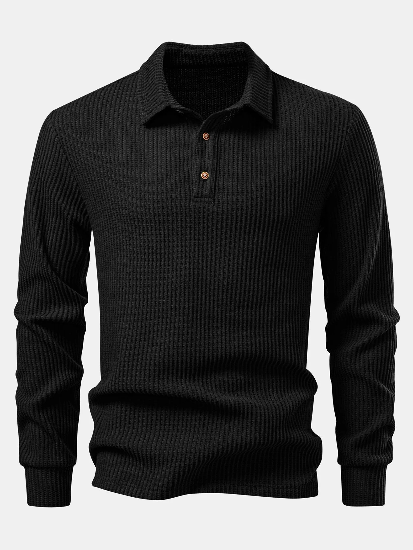 Zachary | Long Sleeved Knitted Waffle Polo Shirt - Image 4