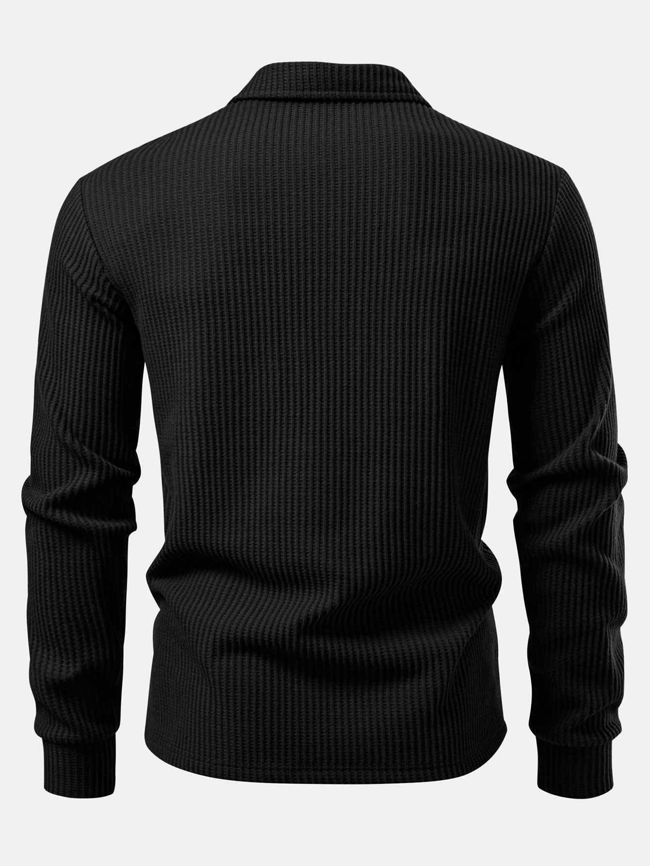 Zachary | Long Sleeved Knitted Waffle Polo Shirt - Image 5