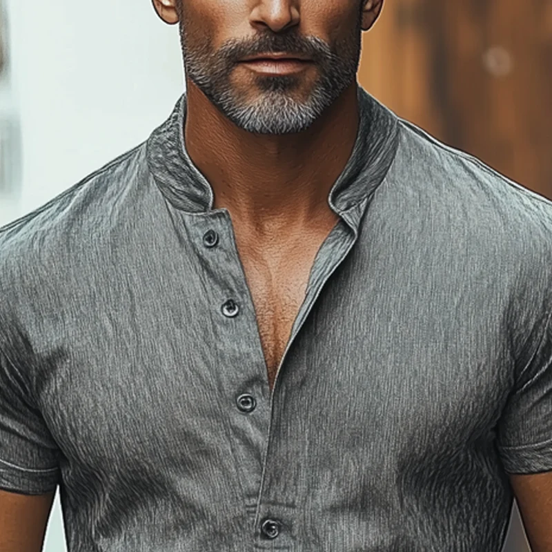 Zackary | Men'S Casual Cotton Blend Stand Collar Short-Sleeved T-Shirt - Image 3