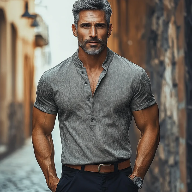 Zackary | Men'S Casual Cotton Blend Stand Collar Short-Sleeved T-Shirt - Image 4