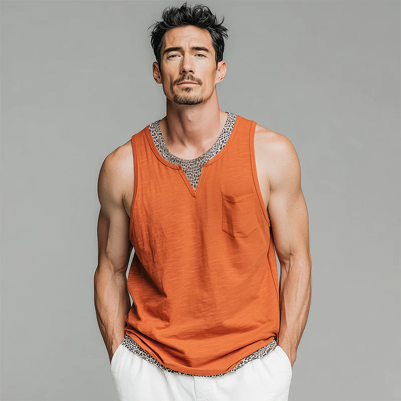 Zackary | Men'S Spring And Summer Fashion Casual Cotton Blended Fake Two-Piece Leopard Print Tank Top - Image 6