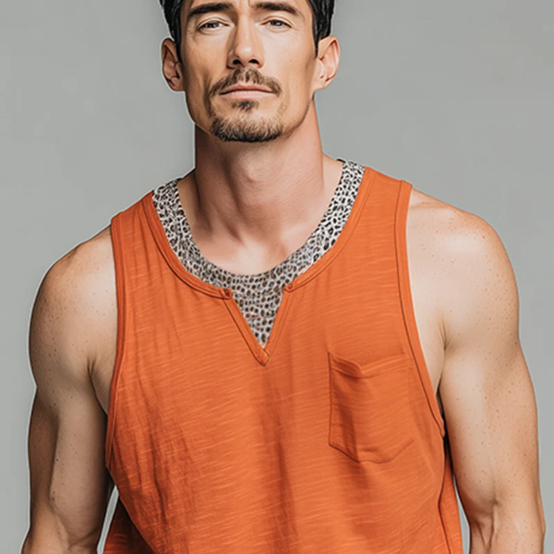Zackary | Men'S Spring And Summer Fashion Casual Cotton Blended Fake Two-Piece Leopard Print Tank Top - Image 7