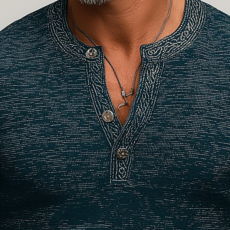 Zane | Men'S Summer Fashion Retro Printed Polyester Blended Short Sleeve Henley Shirt - Image 3