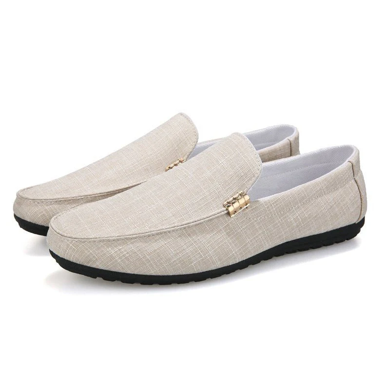 Zeus® | Beige light weight canvas loafers - Image 2