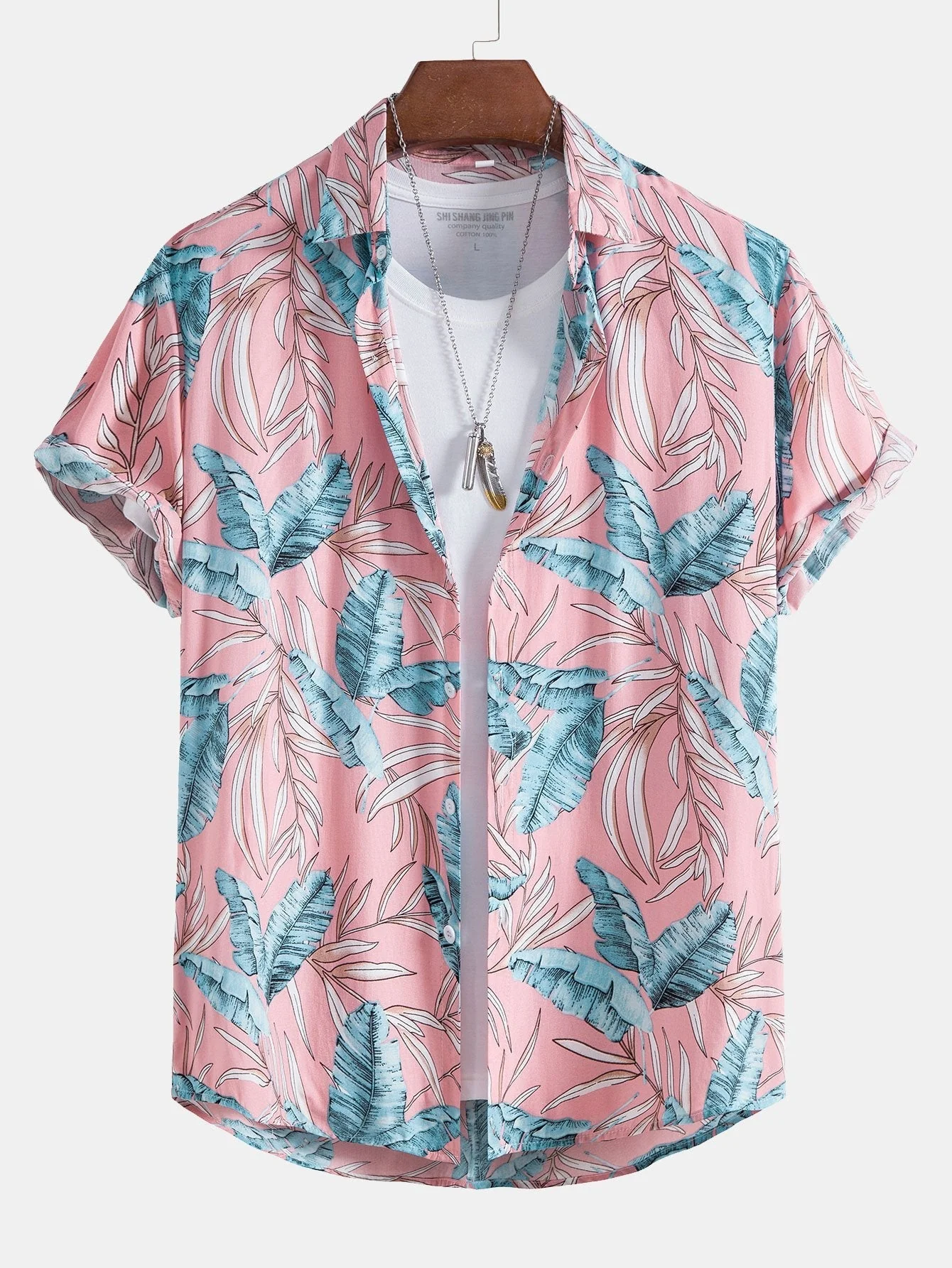 Zeus® | Viscose Tropical Print Button Up Shirt & Short Length Swim Shorts - Image 2