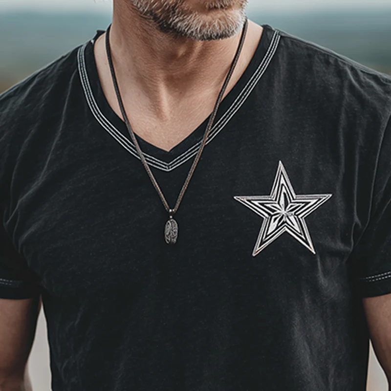 Zoltan | Men'S Spring And Summer Casual Cotton Blended Print Slim Fit V-Neck Short Sleeve T-Shirt - Image 4